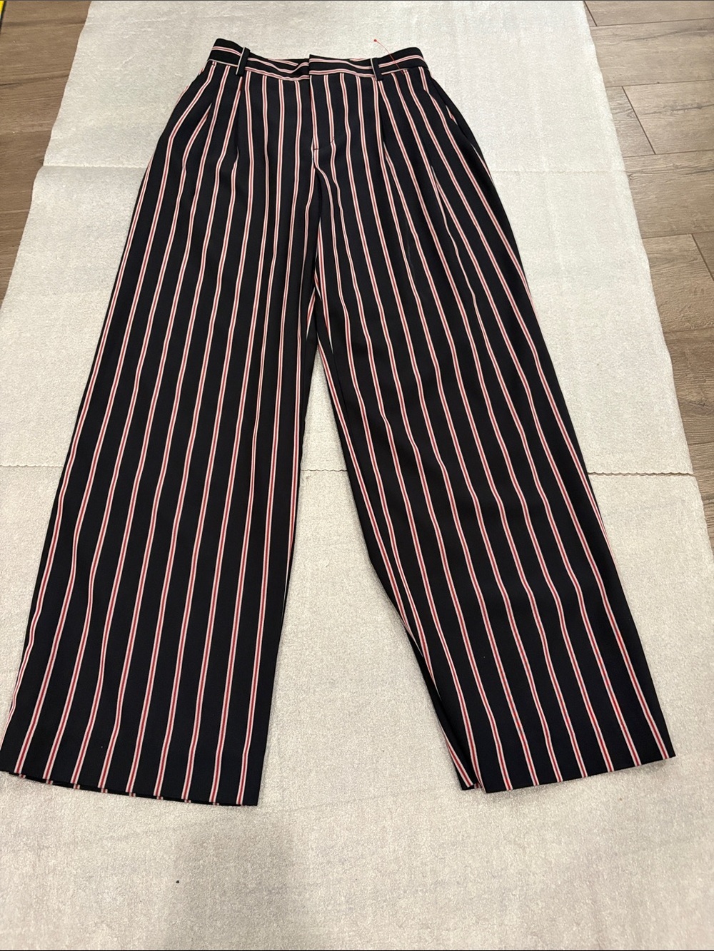 [S]Zara Black Wide-Leg Dress Pants with Pink Stripes